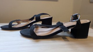 Sandalias Negras Tacón Bajo Ancho Talla 37