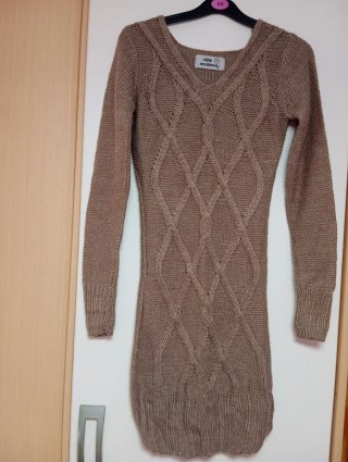 Vestido de Punto Marrón Cuello Pico Talla S