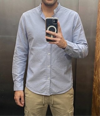 Camisa Azul Cuello Mao Bershka Talla S