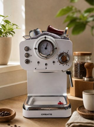 Cafetera Espresso CREATE Blanca Retro