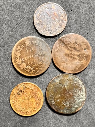 Lote 5 Monedas Antiguas 🇮🇹 Italia 1862-1867 Risorgi