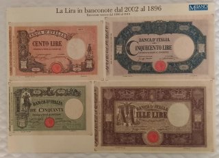 4 Riproduzioni Banconote Storiche Lira 1896-2002
