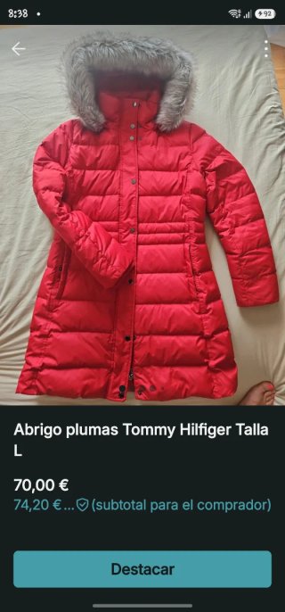 Abrigo de plumas Tommy Hilfiger Rojo Talla L