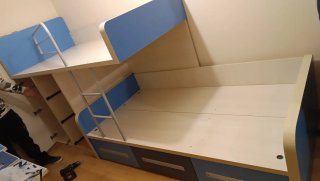 Cama Tren Juvenil Azul y Blanca