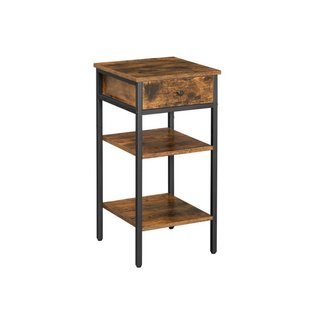 Mesita de noche industrial, cajón y 2 baldas acero