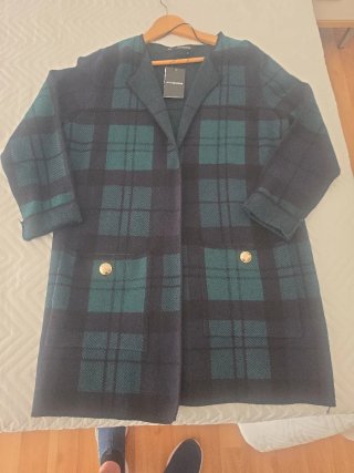 Abrigo de Lana a Cuadros Azul y Verde