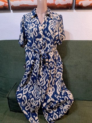Vestido Largo Estampado Azul y Beige