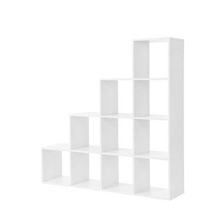 Estantería y librería escalonada, blanca, 10 cubos