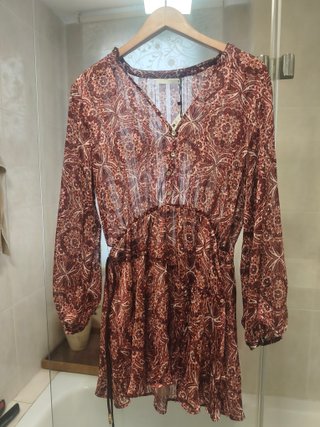 Vestido Mini Boho Zara Burdeos Talla S