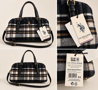 Bolso U.S. Polo Assn. Estampado cuadrados. Nuevo