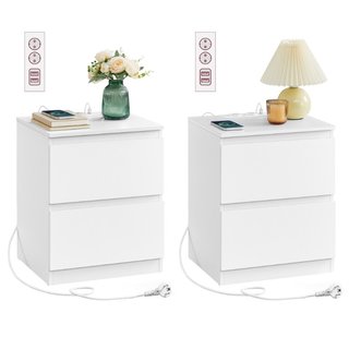 Mesitas de noche y mesillas, 2 uds, enchufes y USB