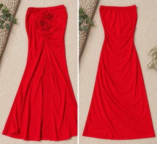 Falda larga roja con detalle floral