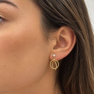 Pendientes de Oro 18K con Doble Aro y Circonita
