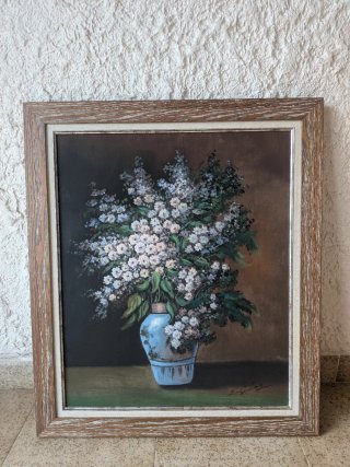 Cuadro al óleo de flores en jarrón