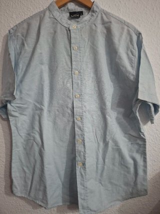 Camisa de Lino Azul Cuello Mao Talla XL