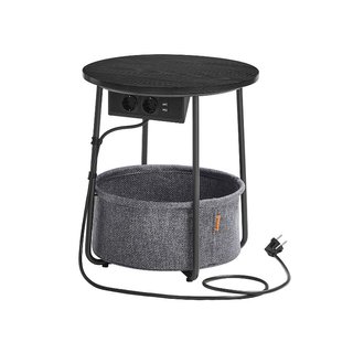 Mesa auxiliar y mesita de noche, redonda, enchufes
