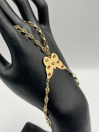 Pulsera Mariposa 18K con Piedras Naranja
