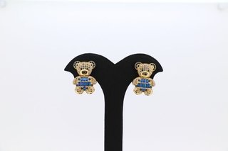 Pendientes Oso con Circonitas Azules y Dorados
