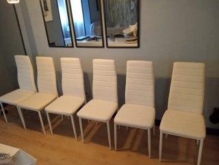 Set de 6 sillas blancas,regalo fundas con cojines