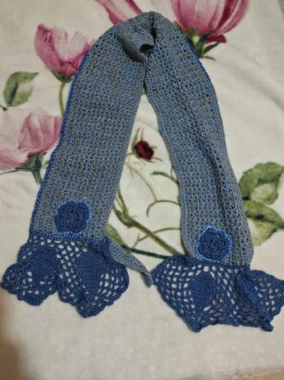 Bufanda de Crochet Artesanal Azul y Gris