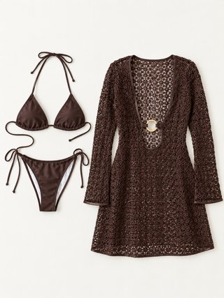 Set Bikini y Vestido Crochet Chocolate