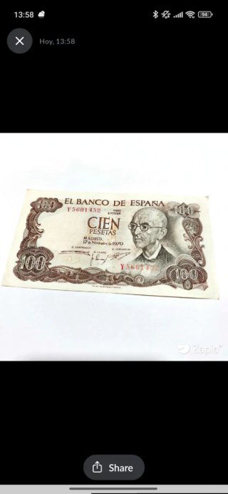 Billetes y Monedas en pesetas de 1970