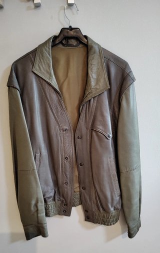 Cazadora Piel Genuina Vintage Bicolor Verde T. 50