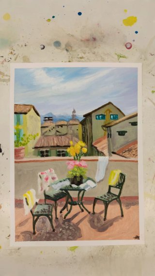 Dibujo de terraza con vistas