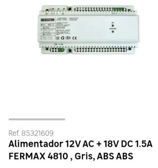 Alimentador Fermax 4810 12VAC+18V DC nuevo sin uso