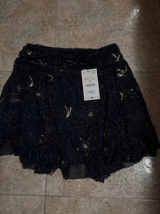 Falda Zara Azul y Dorada Talla M