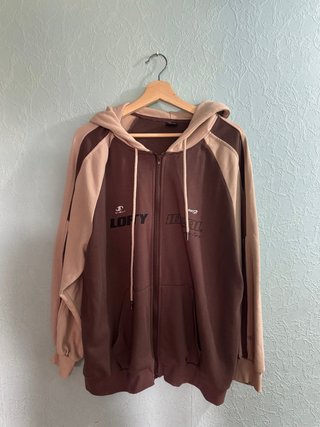 Sudadera con cremallera marrón L