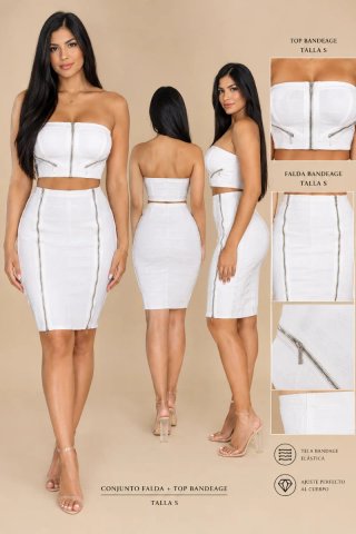 Conjunto Bandage Blanco Top y Falda Talla S
