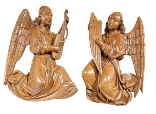 Coppia di Angeli Musicisti Scolpiti in Legno