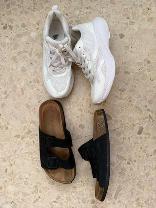 Lote de Zapatillas Blancas y Sandalias Negras