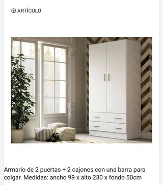 Armario 2 puertas + 2 cajones altura 230 cm