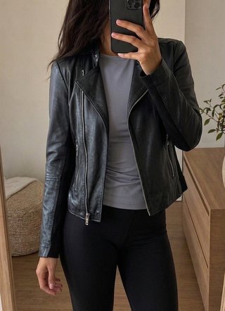 Cazadora Biker Piel Talla XL Negro Mujer Cuero