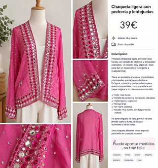 Chaqueta Ligera Fucsia con Pedrería