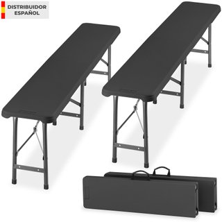 2 Bancos plegables acero cierre de seguridad, 180x27,5x42cm, antracita