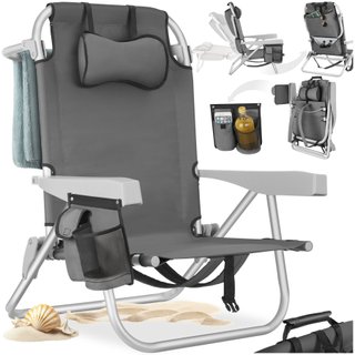 Silla de playa, plegable y ajustable, con función de mochila, gris
