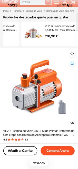 Bomba de Vacío VEVOR 3,5 CFM