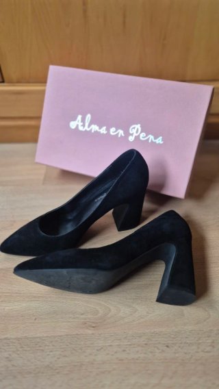 Stilettos Alpe Ante Negros Tacón Ancho