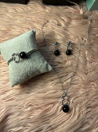 Juego de Joyería Oso Plata y Negro