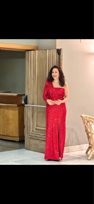 Vestido largo rojo de lentejuelas