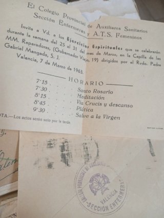 Documento Antiguo Colegio Auxiliares Valencia 1963
