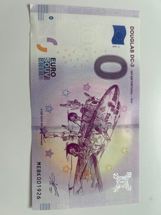 Billete 0 Euros Souvenir Portugal Douglas DC-3