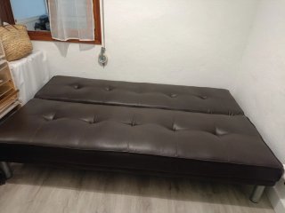 Sofá Cama Marrón de Piel Sintética