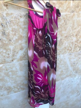 Vestido de Gasa Estampado Cuello Atado