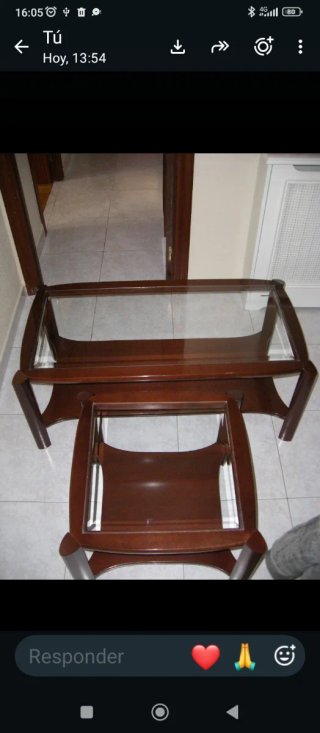 Set de 2 Mesas de Salón de Madera y Cristal,
