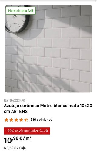 Azulejo Cerámico Metro Blanco Mate 10x20 cm