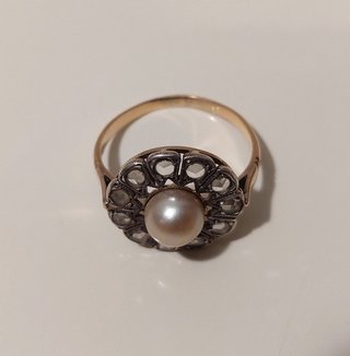 Anillo oro 14k de 1880 con 11 zafiros y perla